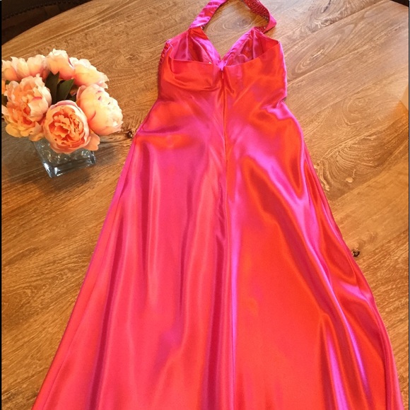 Morgan & Co Pink Satin Halter Gown, Size 3/4 - Picture 5 of 6